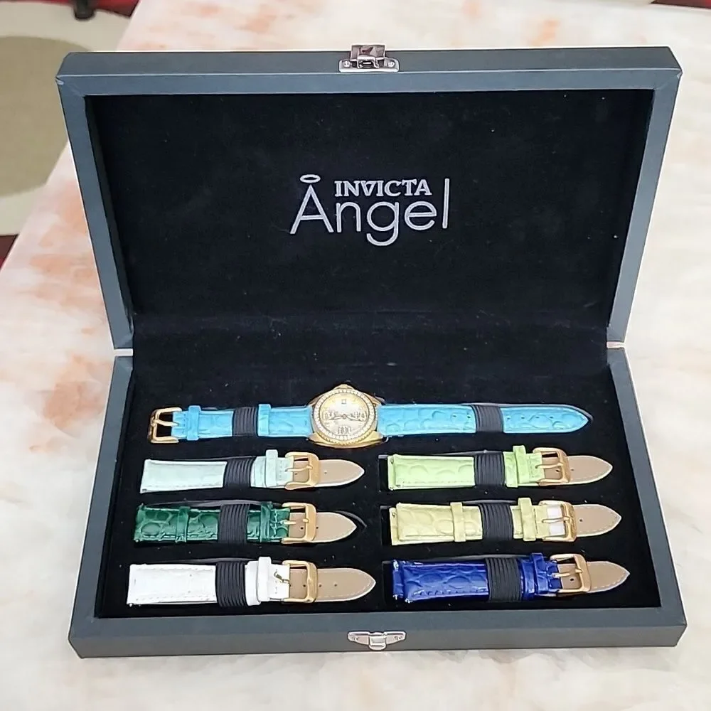 INVICTA Angel Mother of Pearl Dial White Leather Ladies Watch
